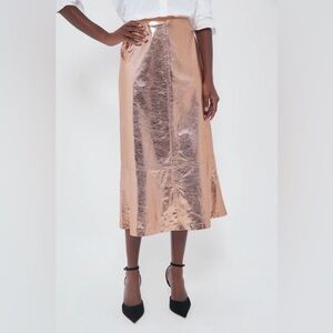 Tuckernuck x India Hicks London Skirt Size 2 NWT Gold Metallic Foil A-Line Midi